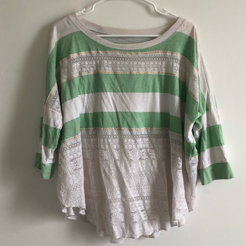 WTF Free People Striped T-Shirt with Lace detail